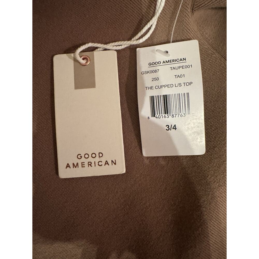 Good American The Cupped Rib Crop Sweater in Taupe Size S 3/4 NWT - Picture 7 of 9